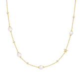 Gold Shell Pearl and Star Station Necklace